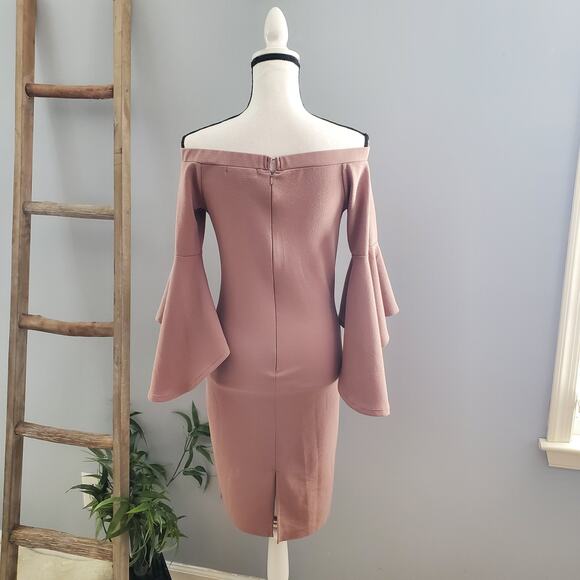 Almost Famous pink Off The Shoulder Bodycon Midi Dress Size L - Picture 2 of 10
